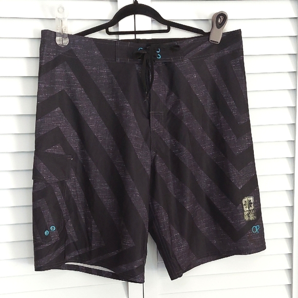 OP Swim Shorts, Size 38 Trunks, OPFLEX sticker still  attached, Black Gray, New! - Picture 1 of 6